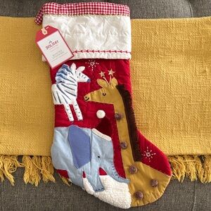 Pottery Barn Holiday Quilted Animal Christmas Stocking - Red